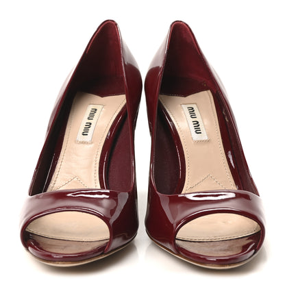Miu Miu Patent Crystal Peep Toe Pumps 37.5 Burgundy 3 of 8