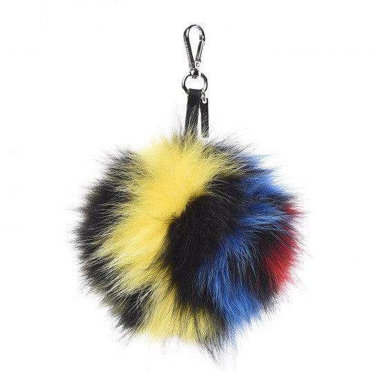 Fox Fur Striped Pom Pom Bag Charm Multicolor
