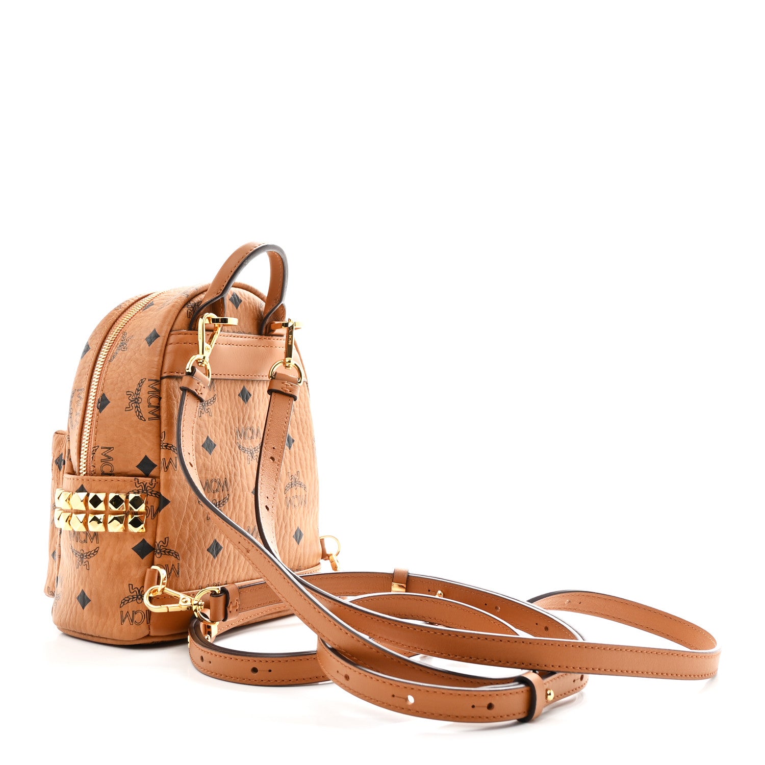 MCM Visetos Side Stud X-Mini Stark Backpack Cognac 1845966