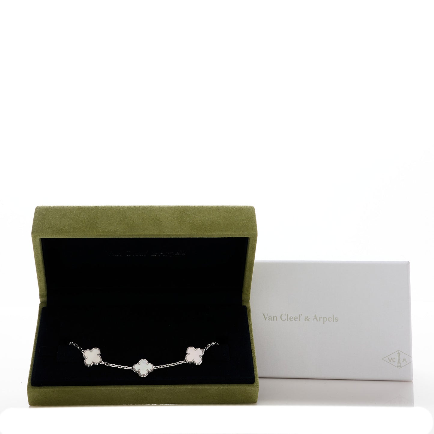 18K White Gold Mother of Pearl 5 Motifs Vintage Alhambra Bracelet