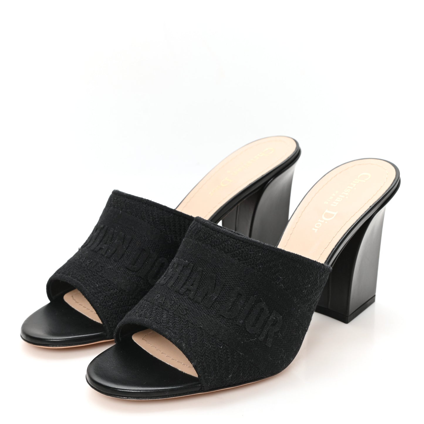 Cotton Embroidered Dway 85mm Slide Sandals 40 Black