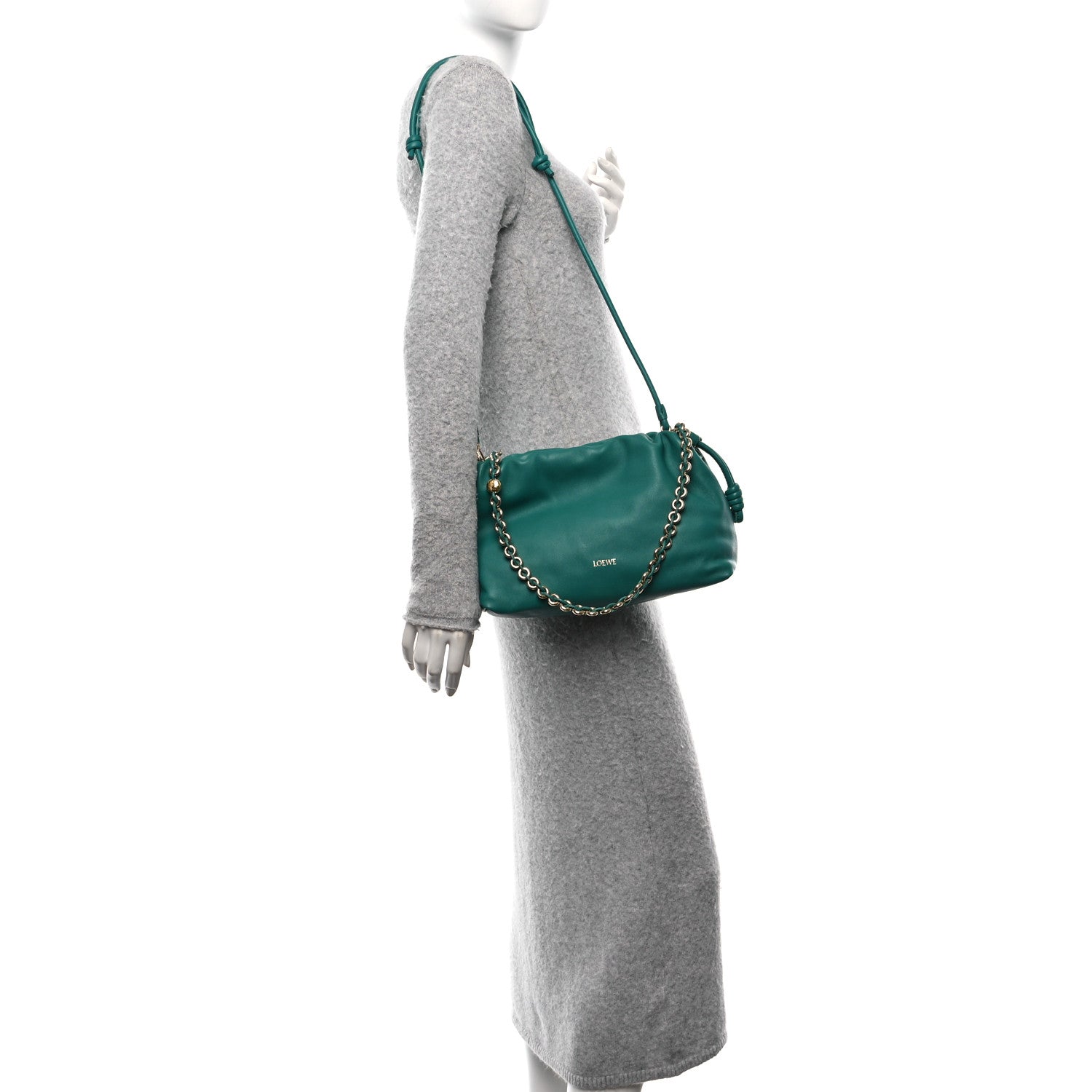 Loewe Mellow Nappa Medium Donut Chain Flamenco Knot Clutch Emerald Green 2 of 9
