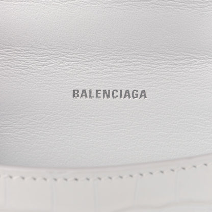 Balenciaga Shiny Calfskin Crocodile Embossed Hourglass Top Handle Bag XS White 6 of 13