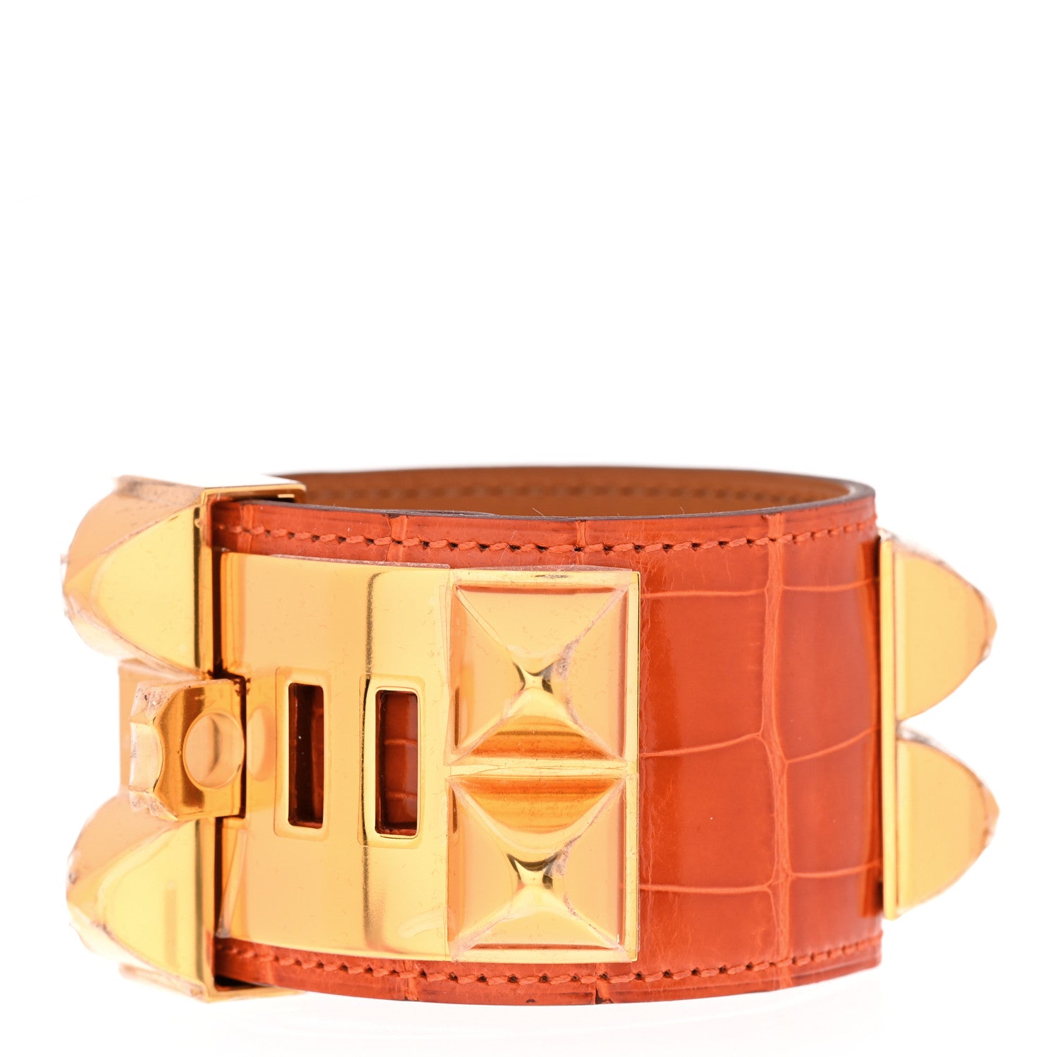 Hermes Shiny Alligator Collier De Chien CDC Bracelet S Orange 3 of 6