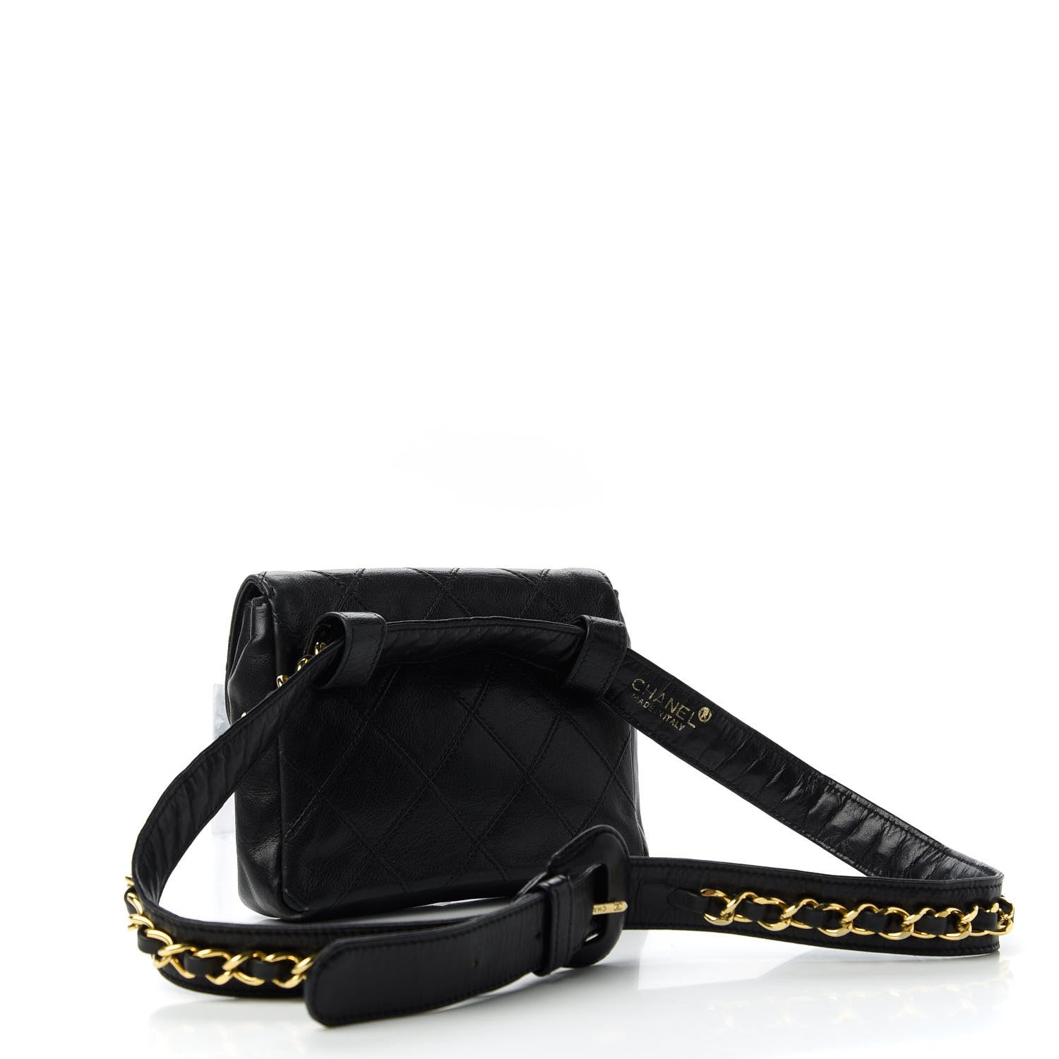 Chanel Calfskin Diamond Embossed Flap Waist Belt Bag Black 3 of 12