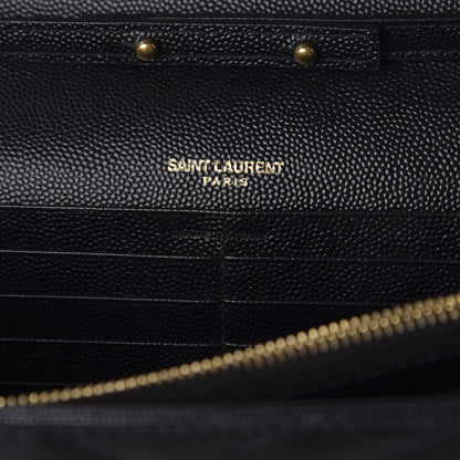Saint Laurent Grain De Poudre Matelasse Chevron Monogram Chain Wallet Black 5 of 9