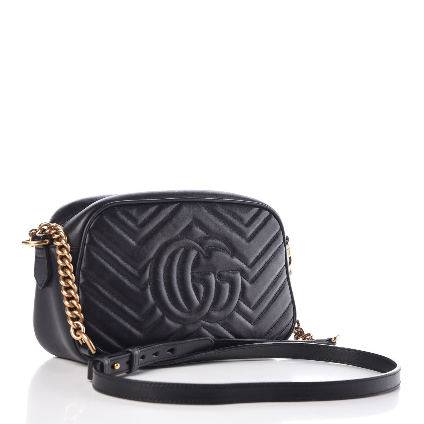 Calfskin Matelasse Small GG Marmont Chain Shoulder Bag Black