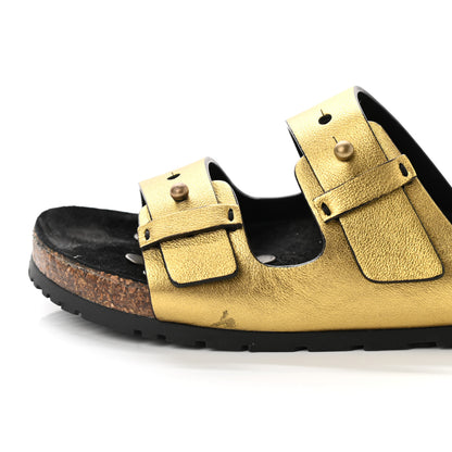 Saint Laurent Calfskin Metallic Jimmy Cross Slides 37.5 Gold 8 of 9