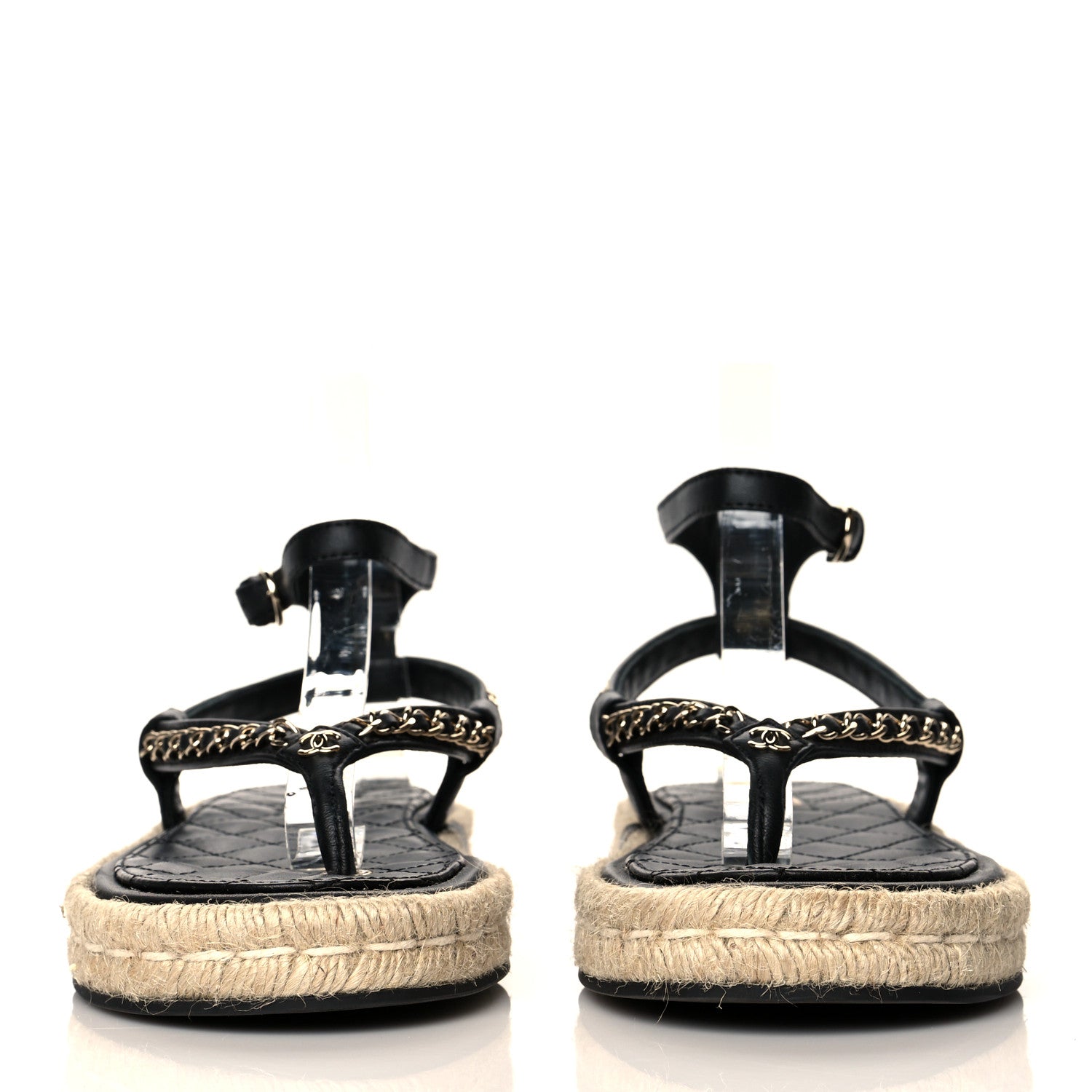 Chanel Lambskin Chain CC Thong Espadrille Sandals 38 Black 2 of 10