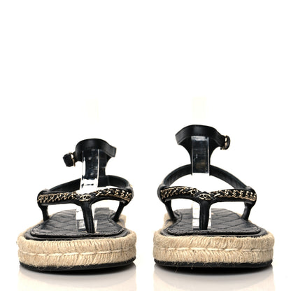 Chanel Lambskin Chain CC Thong Espadrille Sandals 38 Black 2 of 10