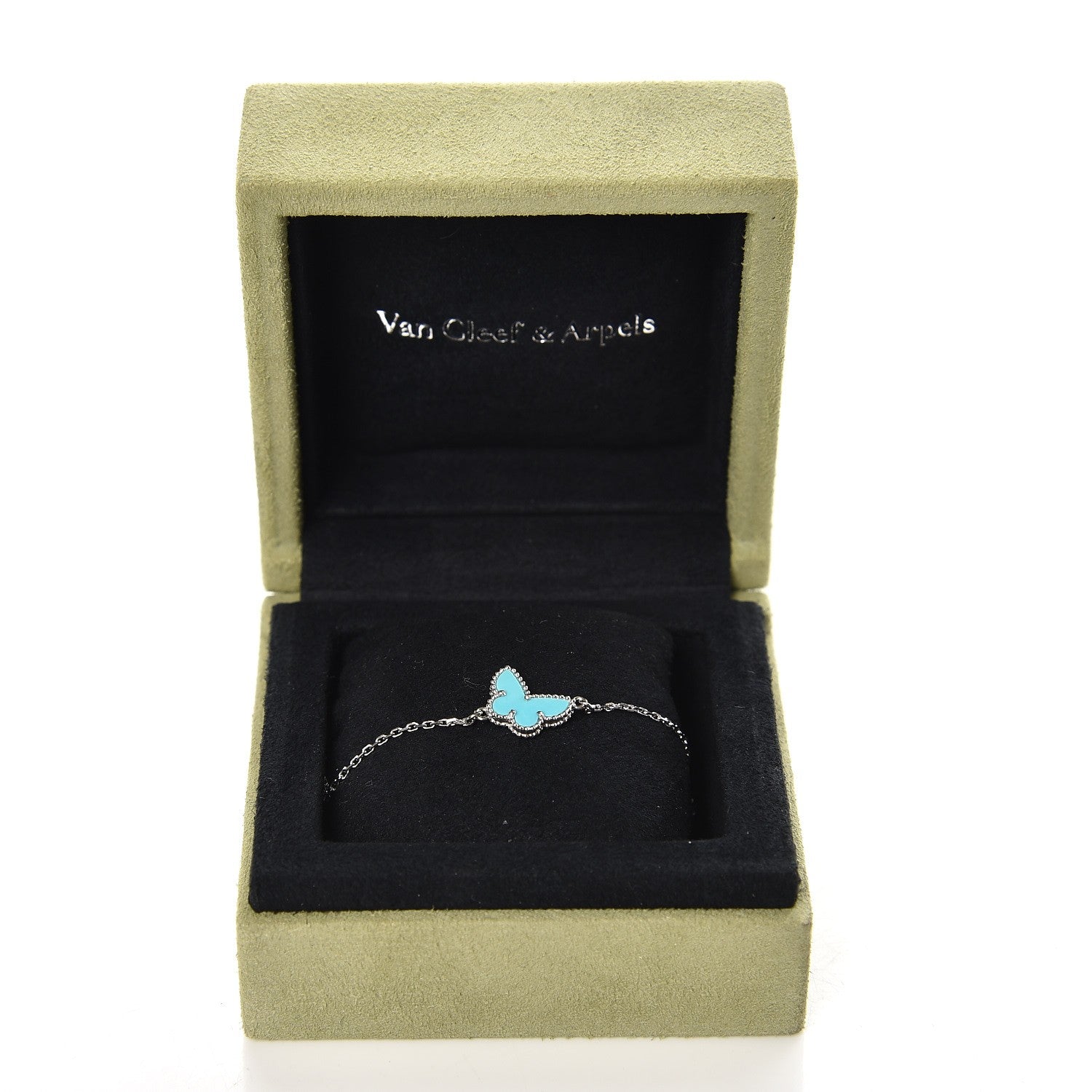 Van Cleef & Arpels 18K White Gold Turquoise Sweet Alhambra Butterfly Bracelet 5 of 5