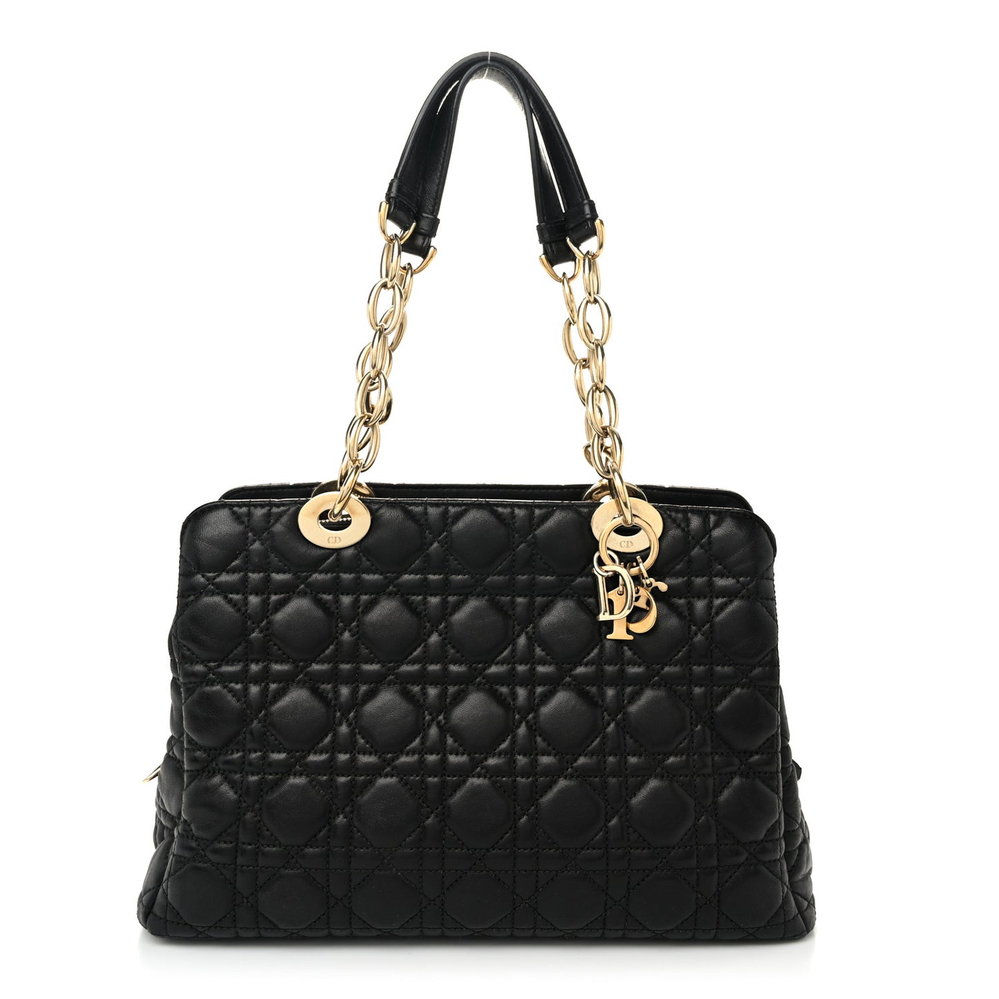 Lambskin Cannage Small Dior Soft Zipped Shopping Tote Black