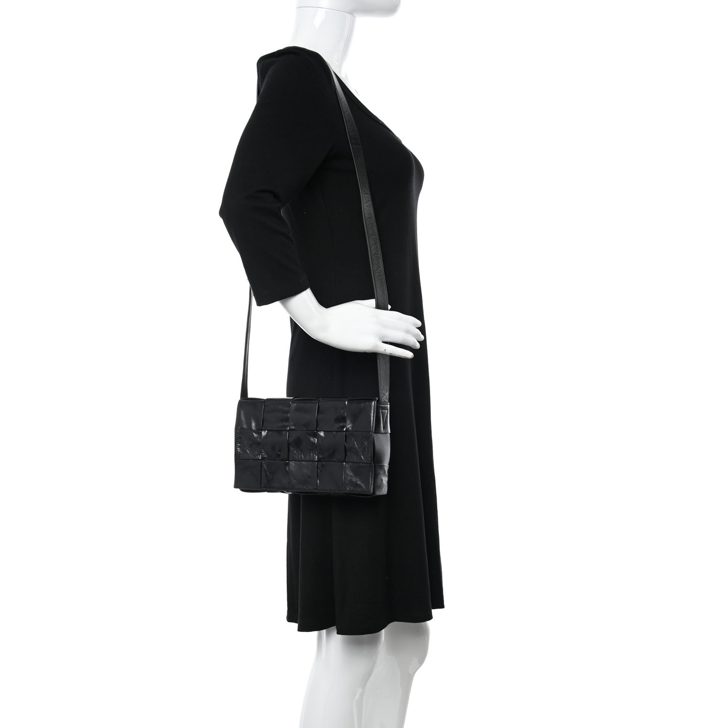 Paper Calfskin Maxi Intreccio Cassette Crossbody Bag Black