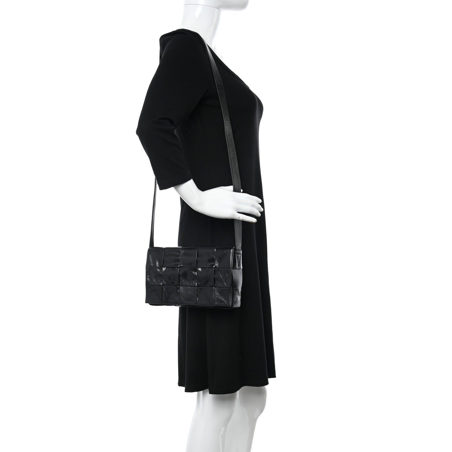 Bottega Veneta Paper Calfskin Maxi Intreccio Cassette Crossbody Bag Black 2 of 13