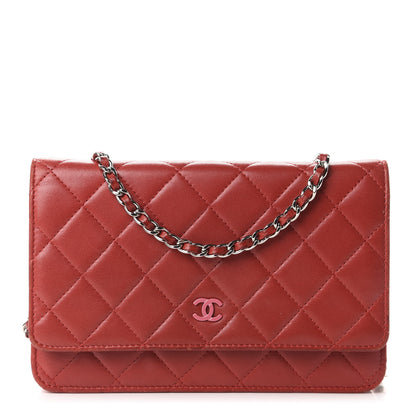 Chanel Lambskin Quilted Wallet On Chain WOC Red Pink 1 of 16