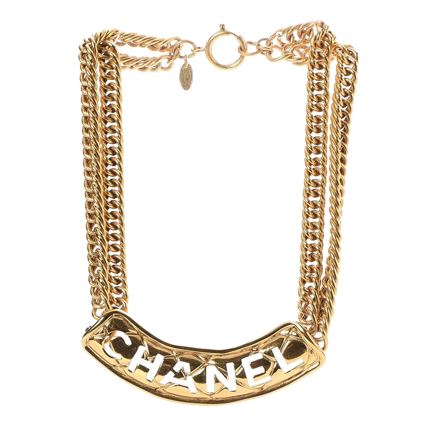Chain Quilted Logo Short Necklace Gold