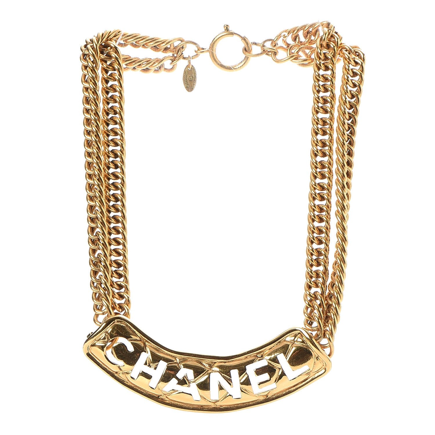 Chanel Chain Quilted Logo Short Necklace Gold 3 of 6