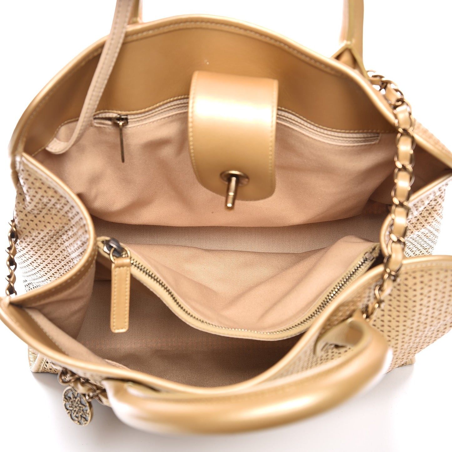 Metallic Calfskin Perforated Up In The Air Tote Gold