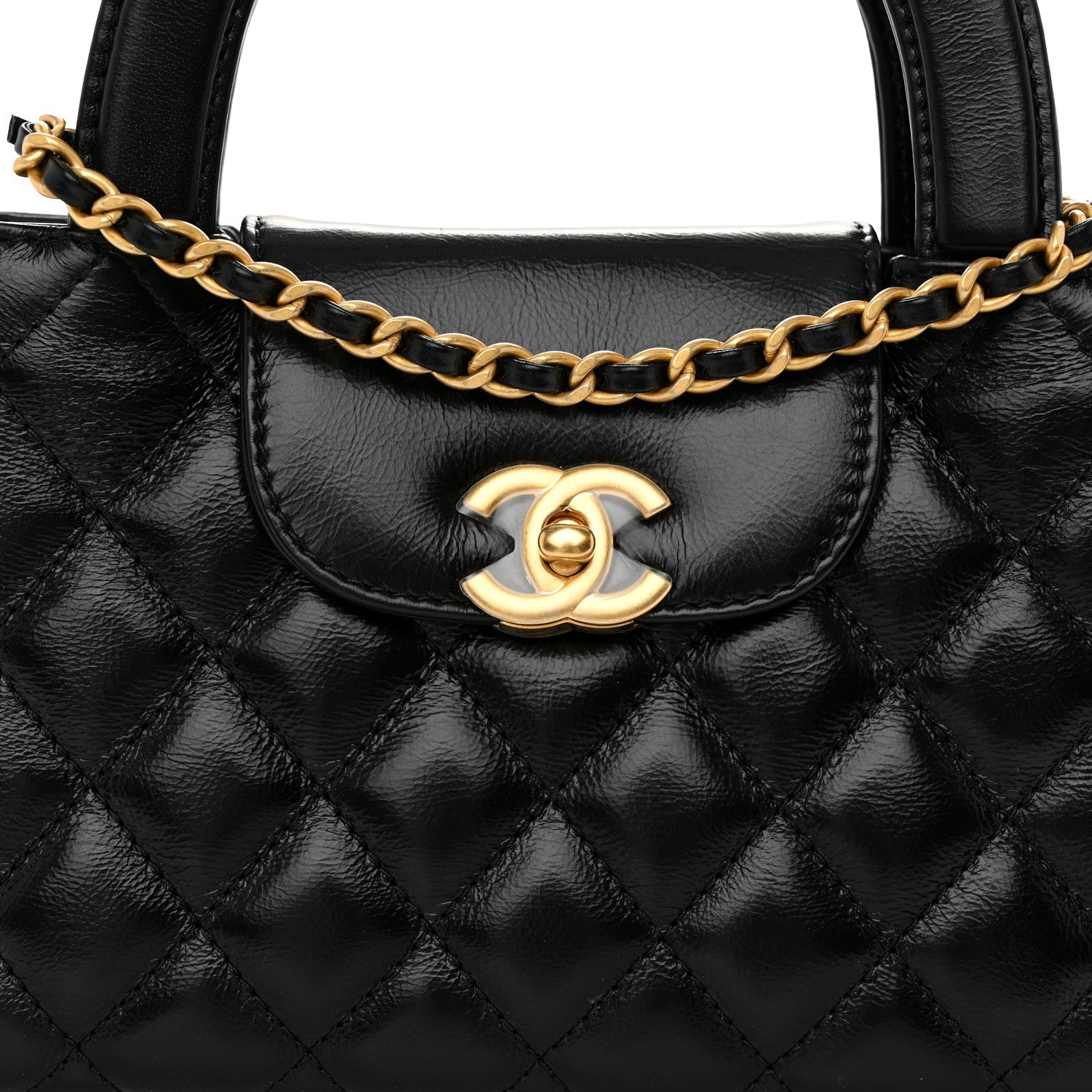 Chanel Shiny Aged Calfskin Quilted Nano Kelly Shopper Black 8 of 11
