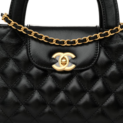 Chanel Shiny Aged Calfskin Quilted Nano Kelly Shopper Black 8 of 11