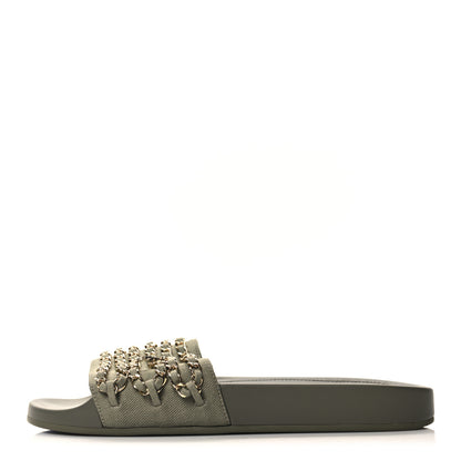 Chanel Canvas Chain Flat Sandals 39 Khaki 1 of 8