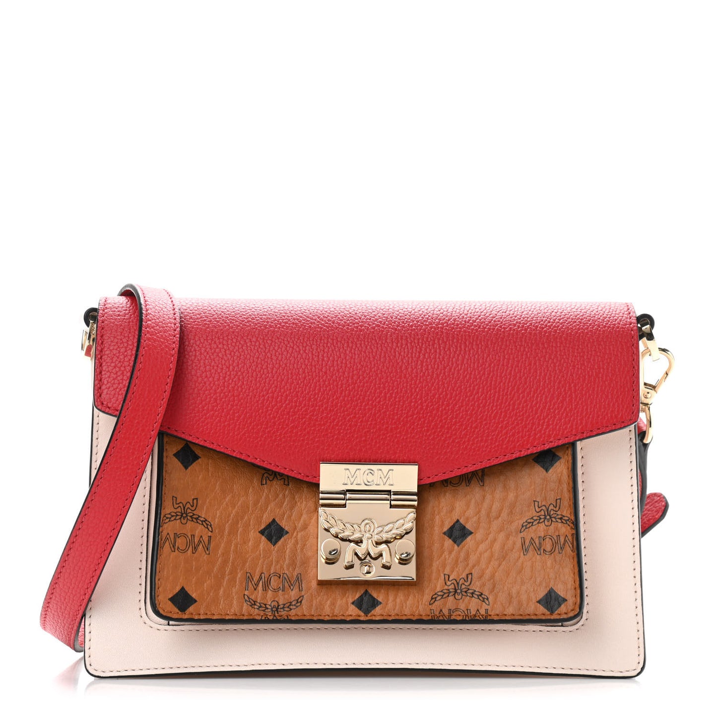 Calfskin Visetos Small Patricia Crossbody Bag Cognac Red