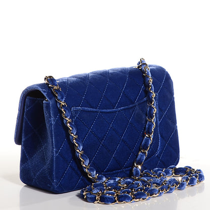 Chanel Velvet Quilted Mini Rectangular Flap Dark Blue 3 of 8