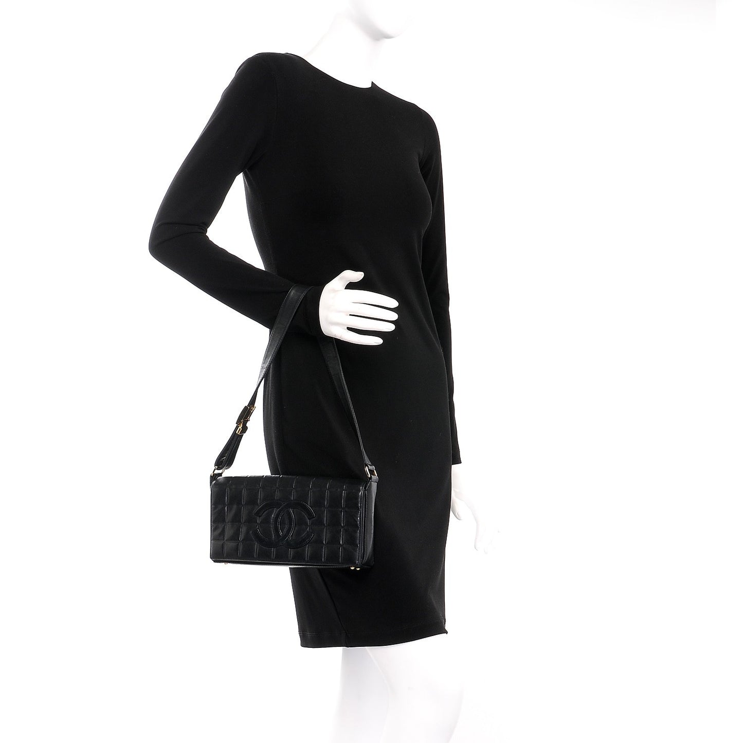Lambskin Quilted CC Chocolate Bar Flap Black
