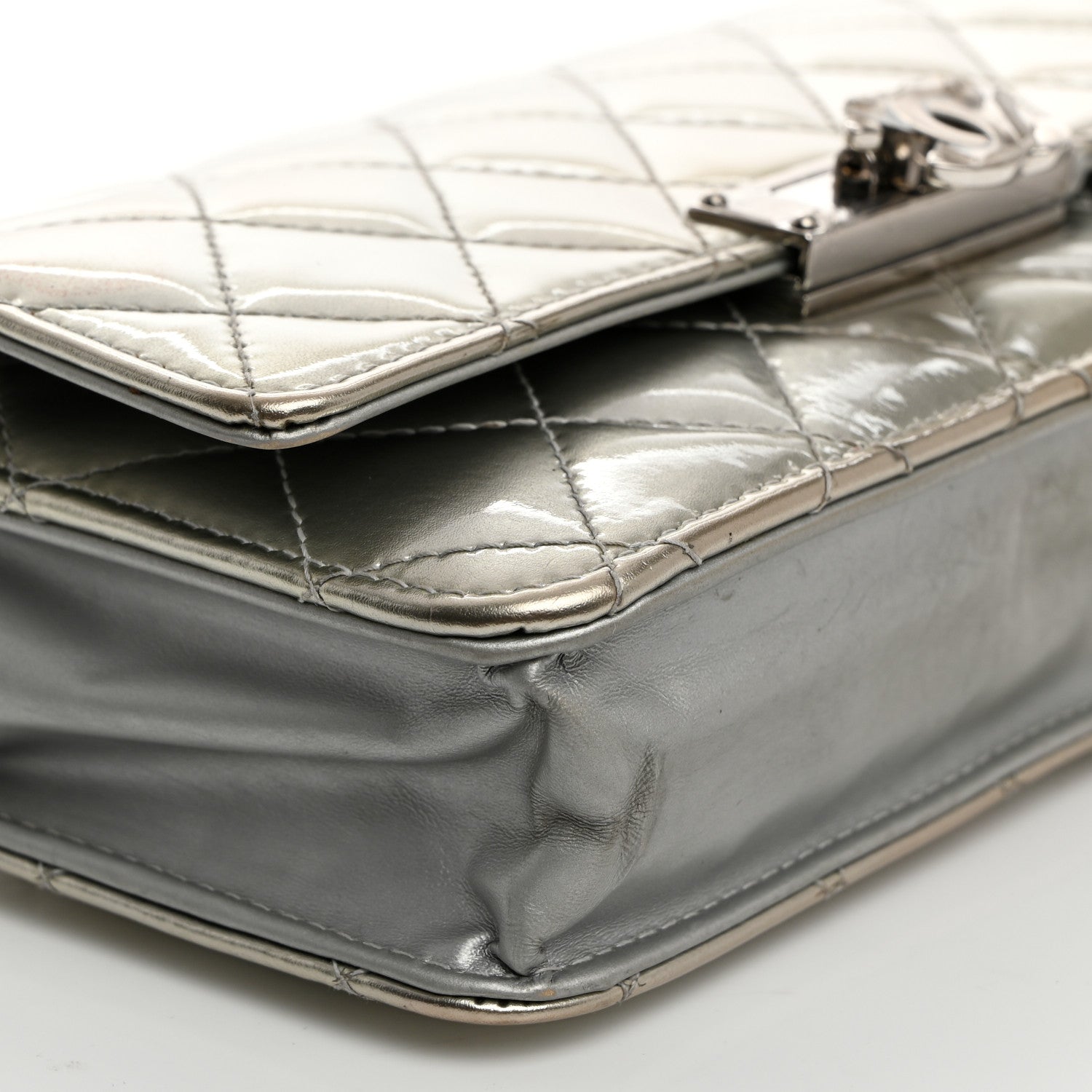 Chanel Patent Quilted Golden Class Wallet on Chain WOC Silver 10 of 12