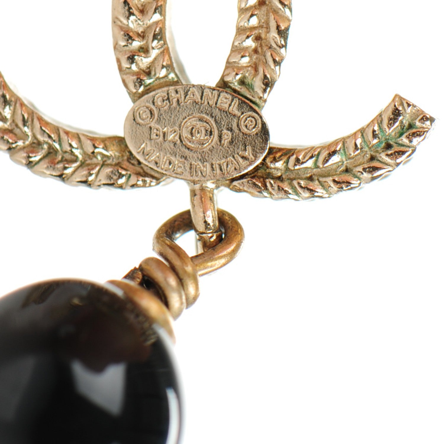 Chanel CC Bead Drop Earrings Gold Black 4 of 5