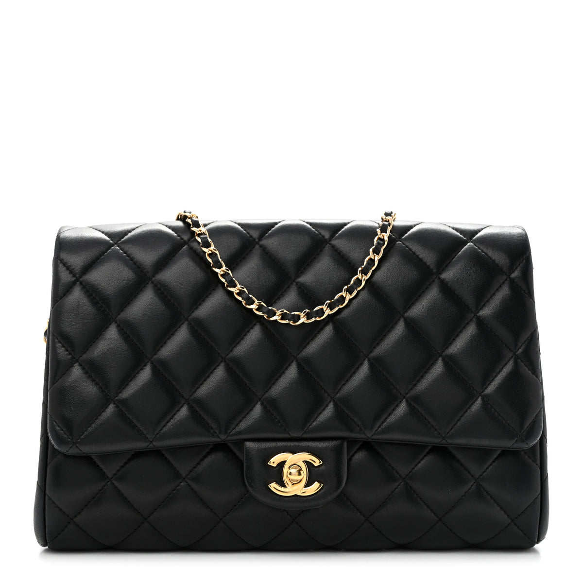 Lambskin Quilted Clutch with Chain Flap Black