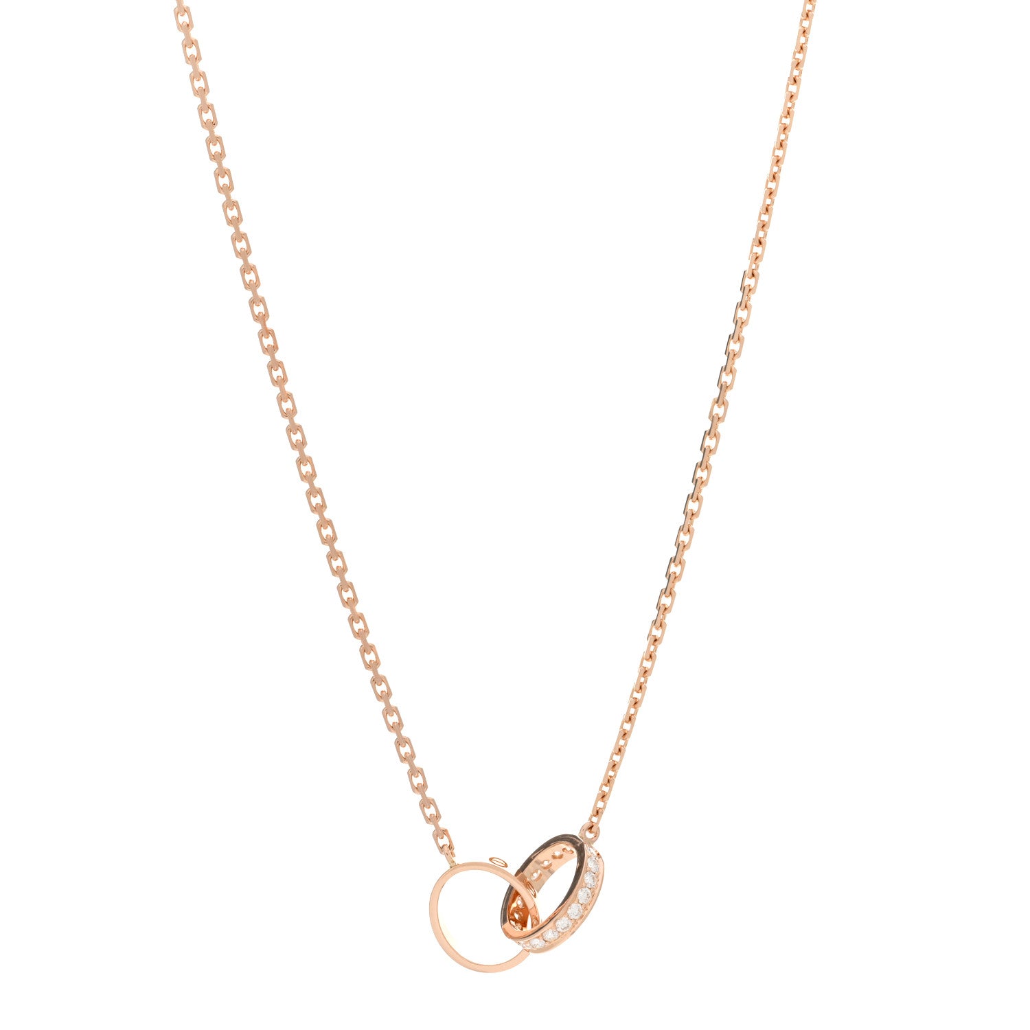 Cartier 18K Pink Gold Diamond Interlocking LOVE Necklace 1 of 4