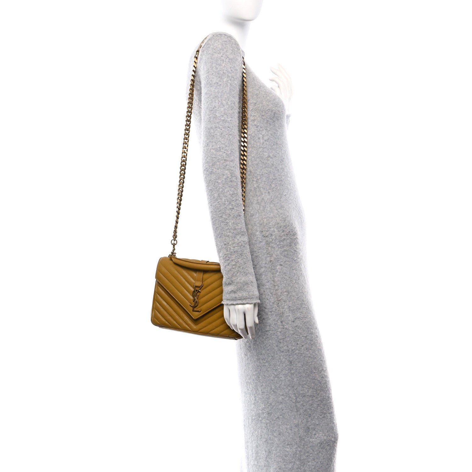 Saint Laurent Sheepskin Matelasse Chevron Monogram Medium College Bag Olive 2 of 10