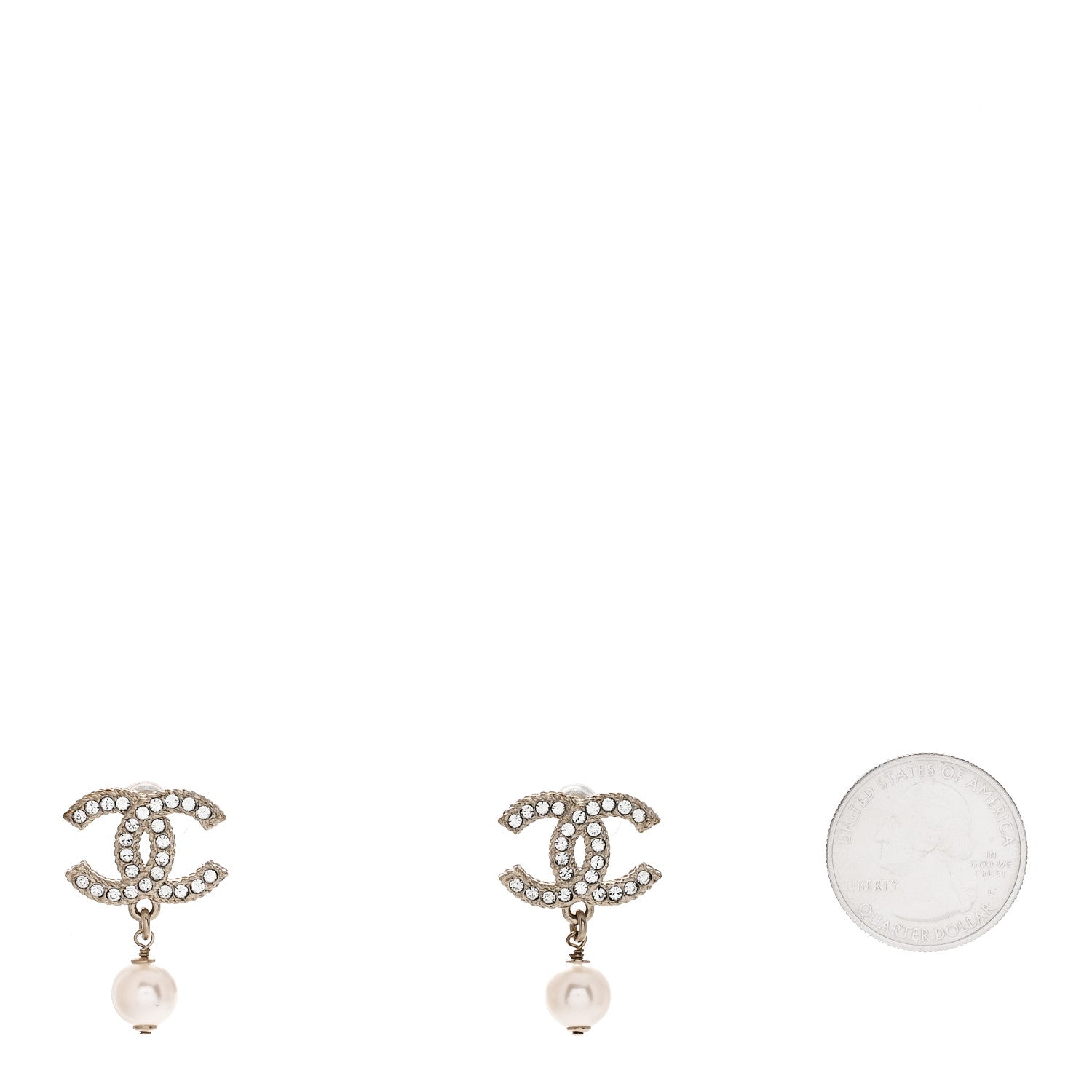 Chanel Crystal Pearl CC Drop Earrings Gold 2 of 5