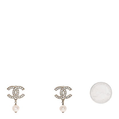 Chanel Crystal Pearl CC Drop Earrings Gold 2 of 5