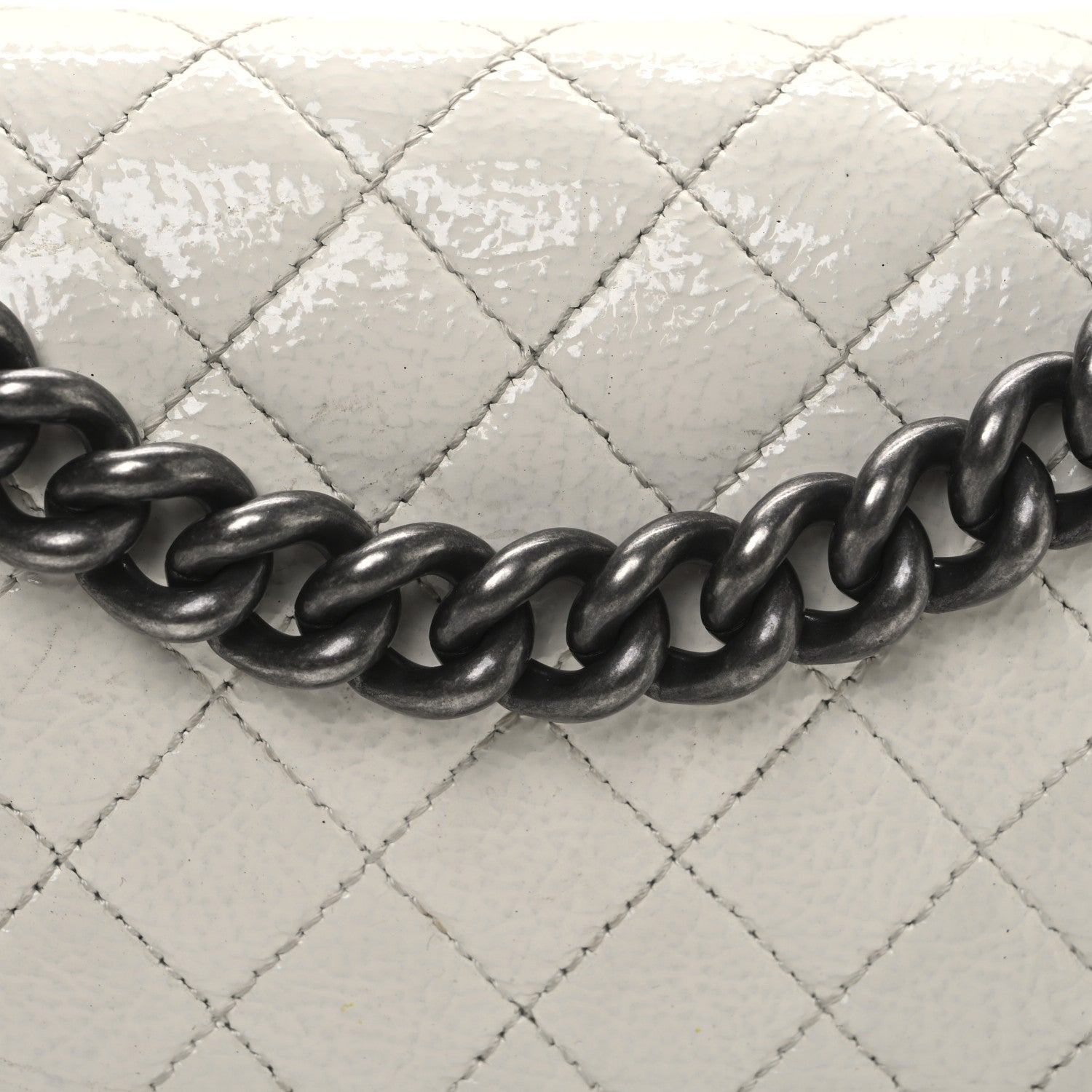 Chanel Distressed Patent Quilted Medium Boy Flap White 8 of 14