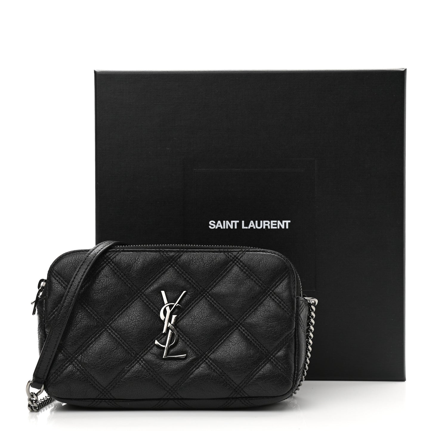 Grained Lambskin Quilted Mini Becky Double Zip Bag Black