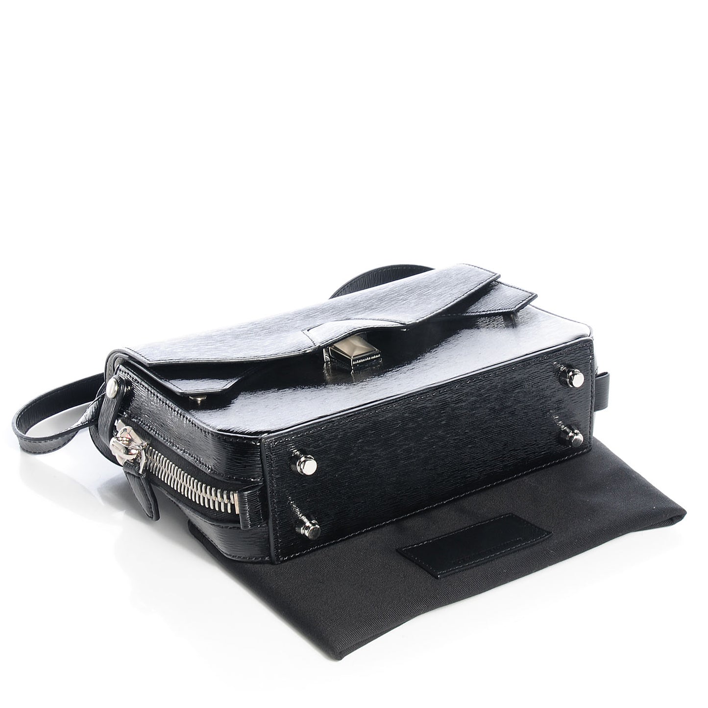 Textured Patent Tri-Fold Shoulder Bag Black