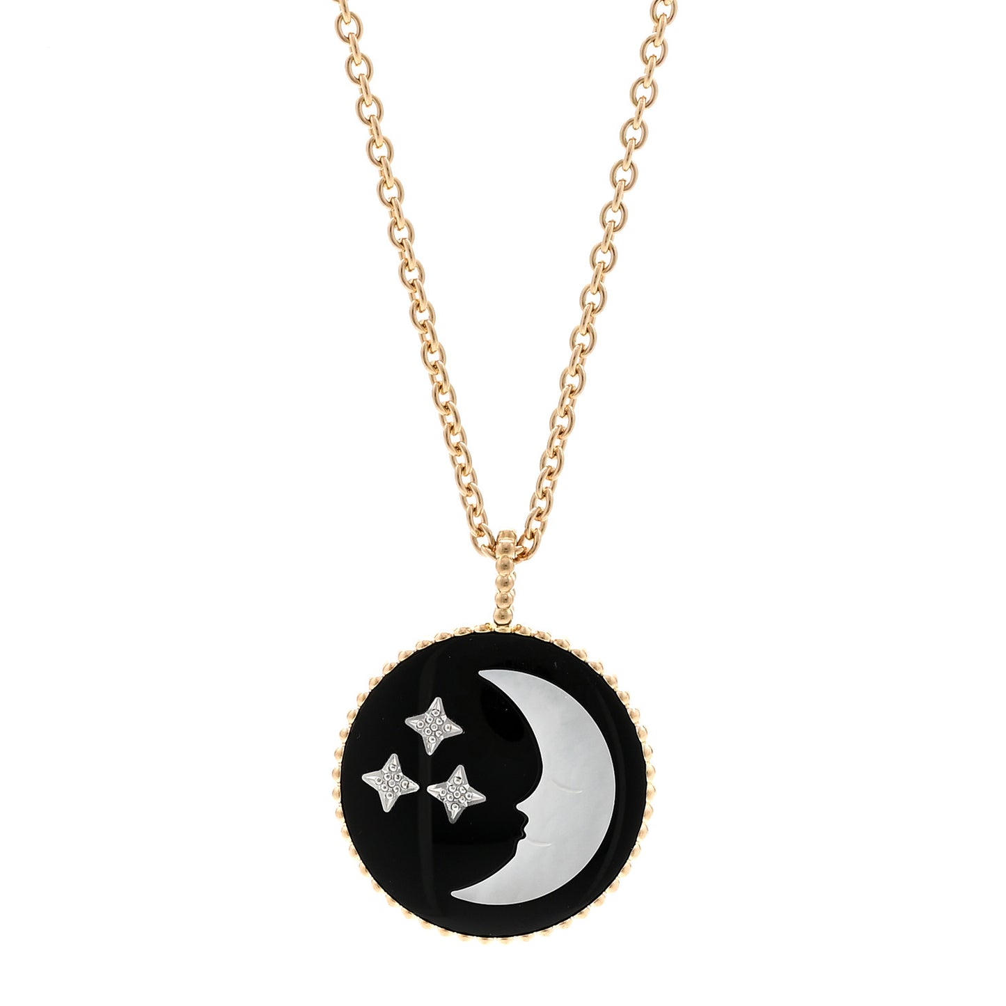 18K Yellow White Gold Diamond Black Onyx Mother of Pearl Rose Celeste Medallion Pendant Necklace