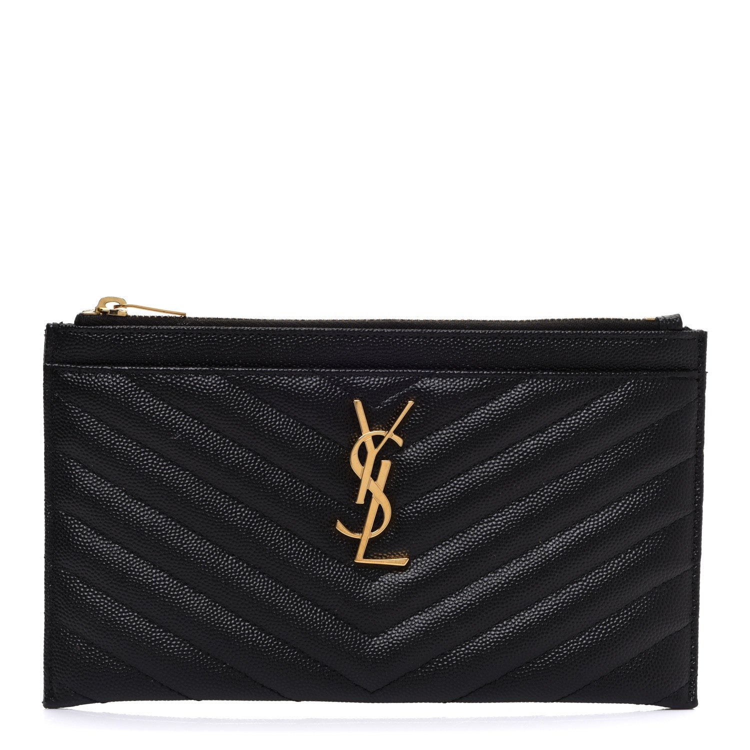 Saint Laurent Grain De Poudre Chevron Monogram Bill Pouch Black 1 of 13