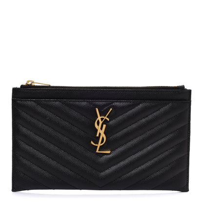 Saint Laurent Grain De Poudre Chevron Monogram Bill Pouch Black 1 of 13