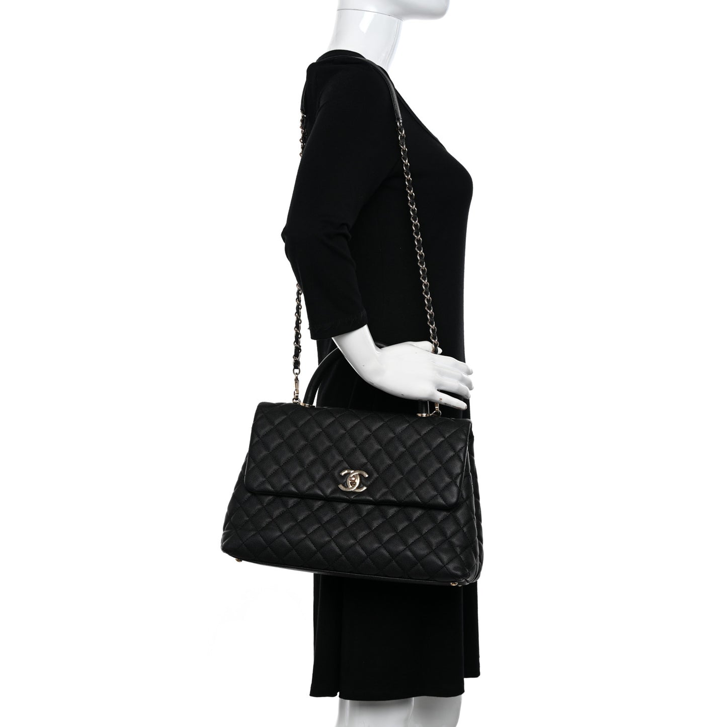 Caviar Quilted Medium Coco Handle Flap Black