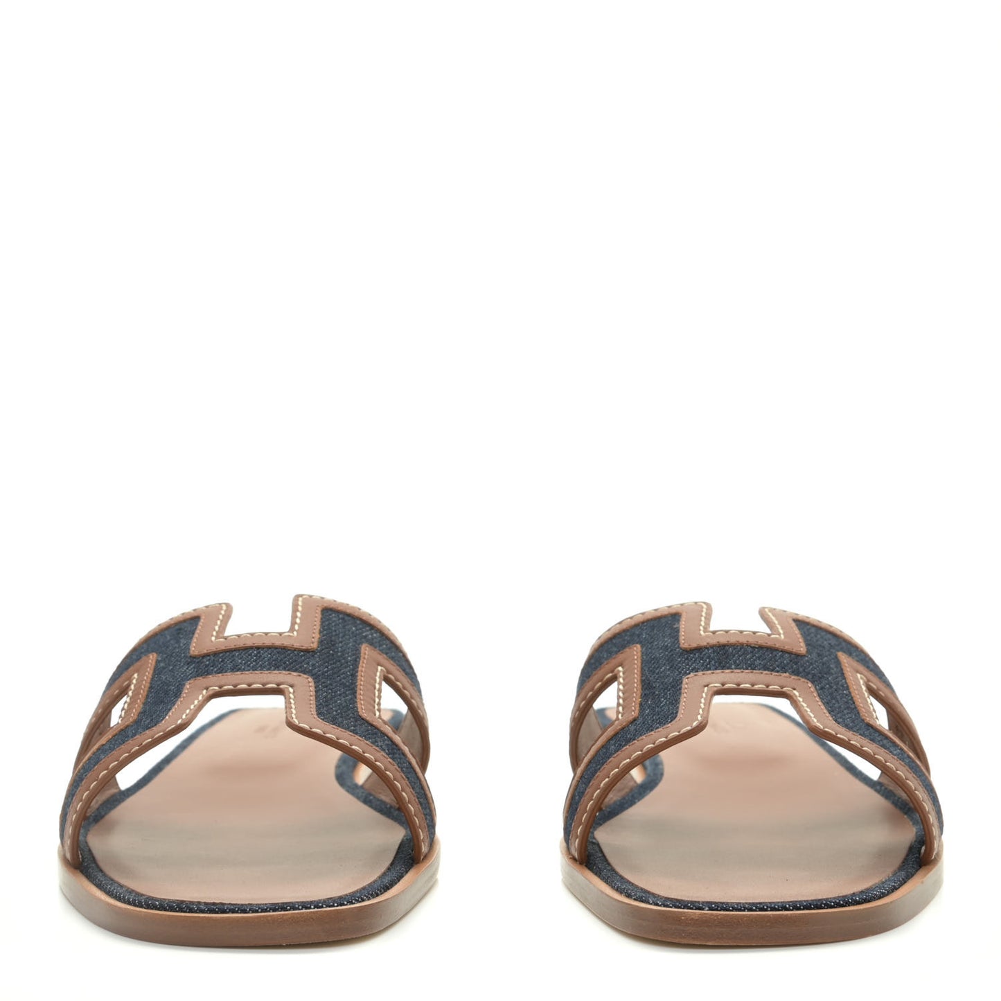 Calfskin Denim Oran Sandals 39 Bleu Brut Gold