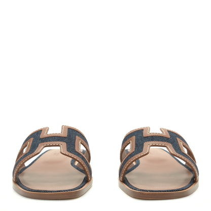 Hermes Calfskin Denim Oran Sandals 39 Bleu Brut Gold 4 of 11