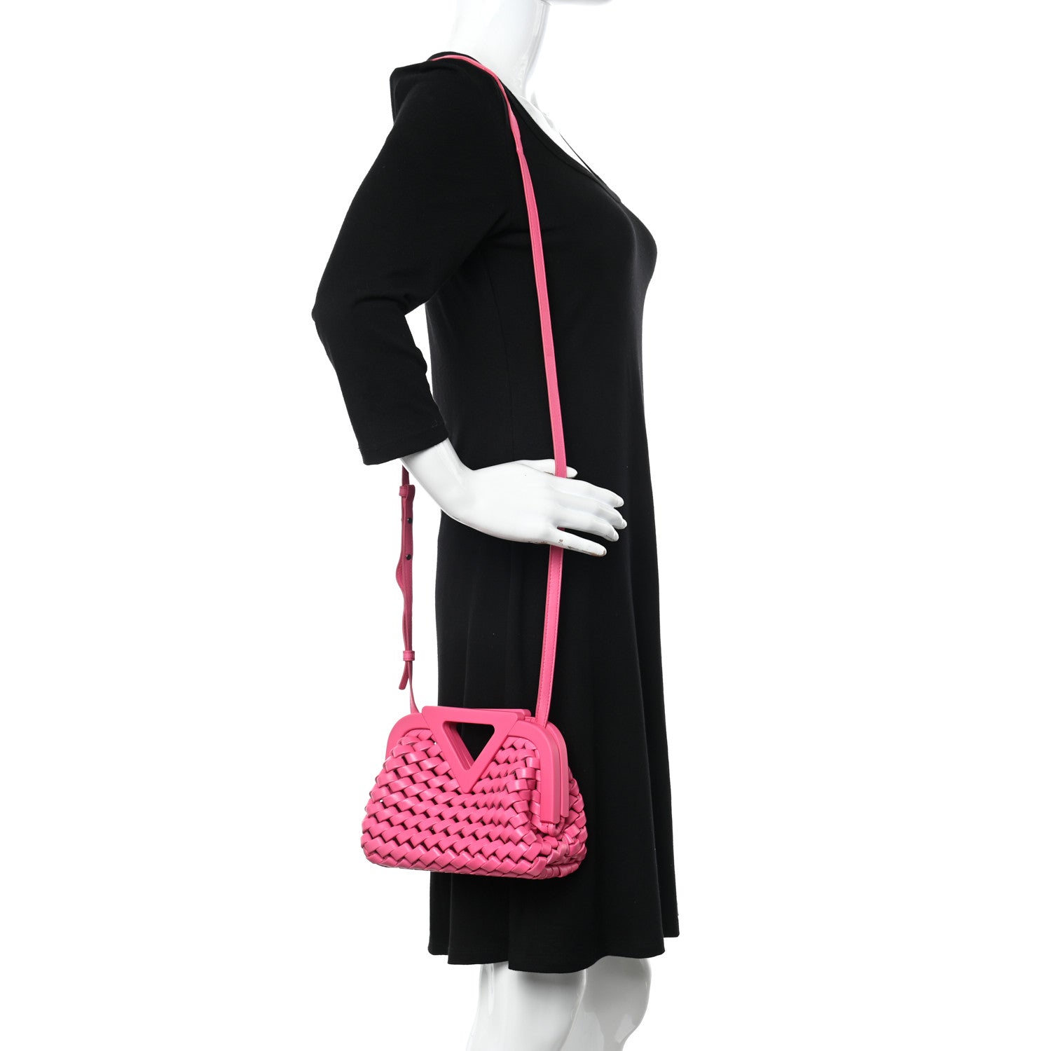 Bottega Veneta Lambskin Calfskin Slanted Intreccio Small The Point Triangle Bag Bonbon 2 of 12