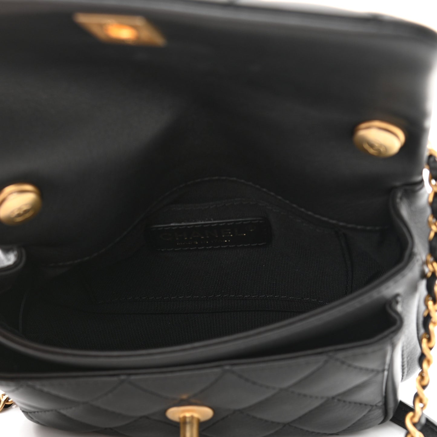Calfskin Quilted Top Handle Flap Black