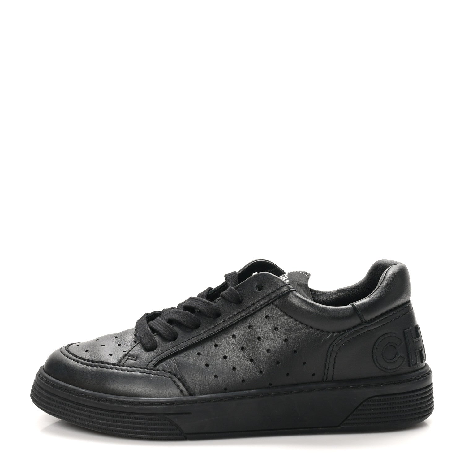 Chanel Calfskin CC Womens Sneakers 37.5 Black 1 of 10