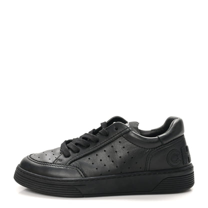 Chanel Calfskin CC Womens Sneakers 37.5 Black 1 of 10