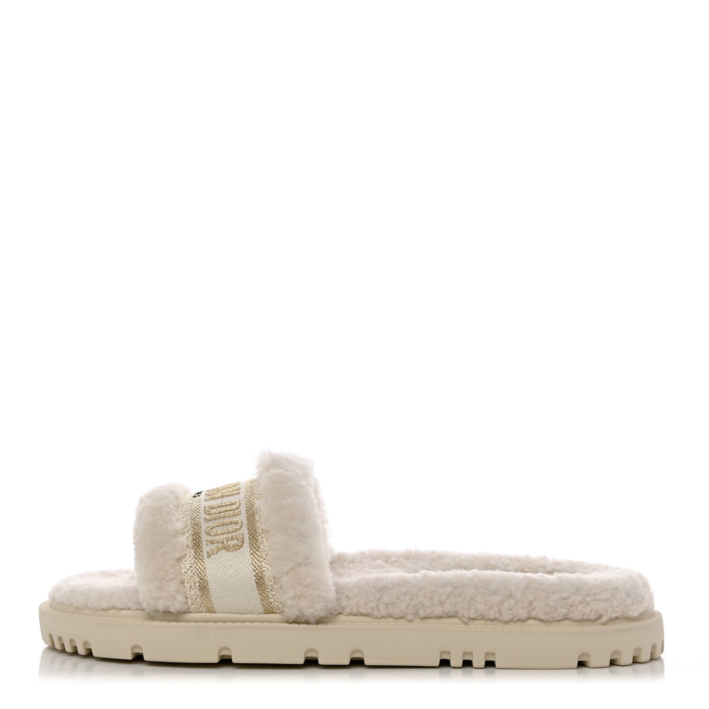 Shearling Canvas Lurex Embroidered Dway 10mm Slide Sandals 40 Natural Platinum