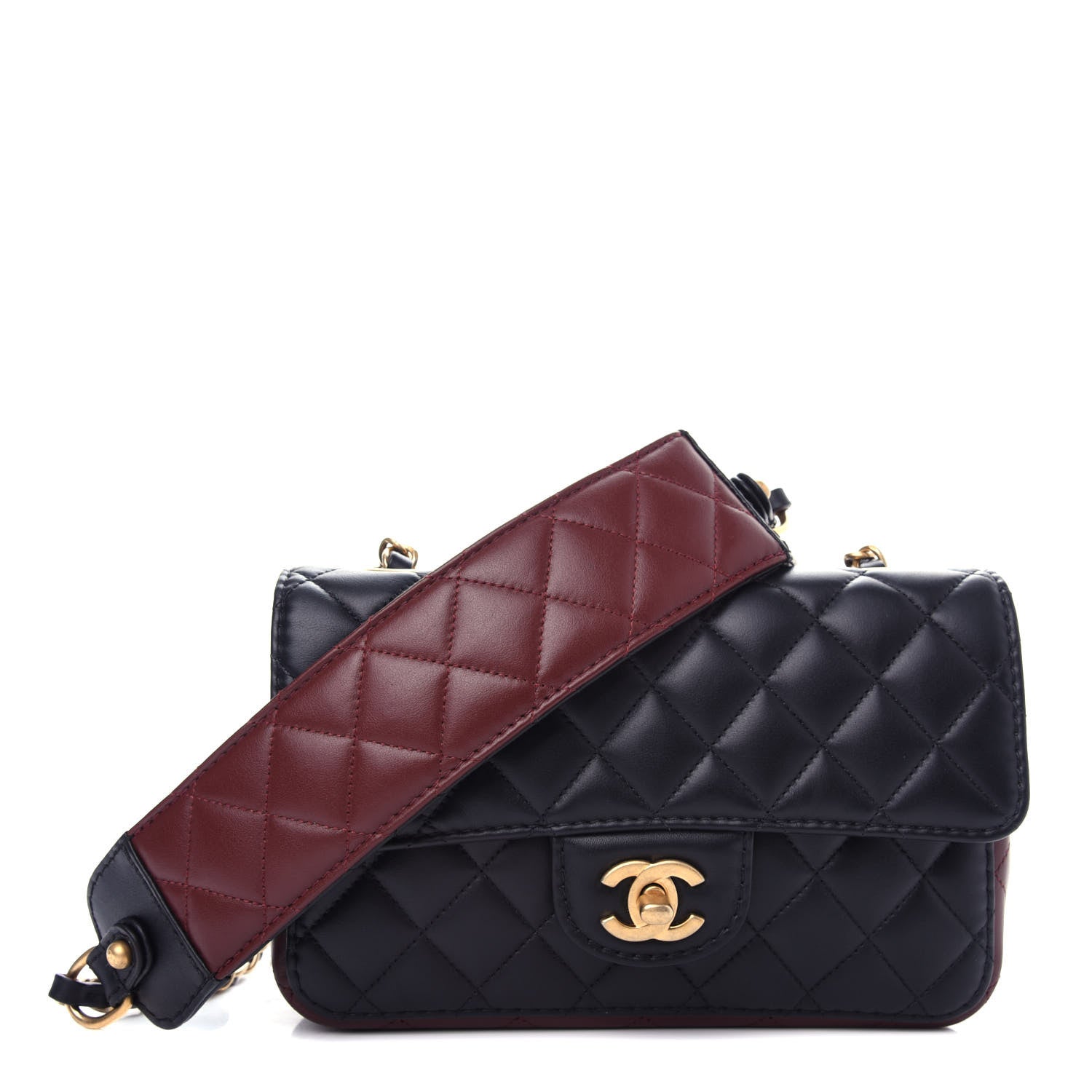 Chanel Calfskin Quilted Small Strap Into Flap Bag Black Brown 1 of 11